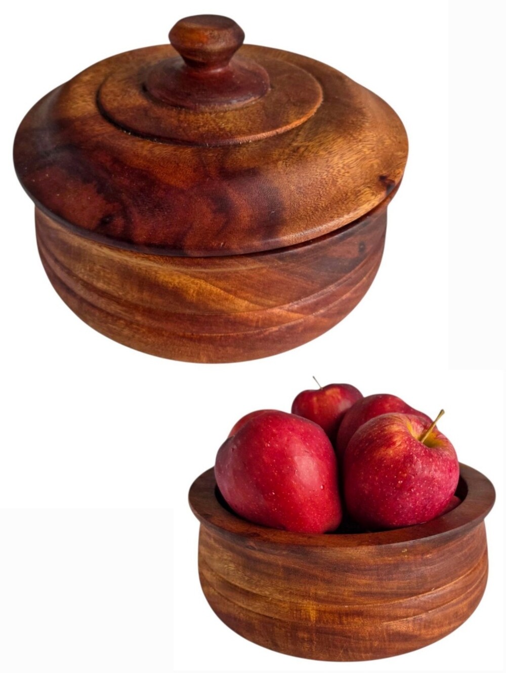 Vintage mid-century hardwood tortilla warmer turned wood matte serving bowl lid